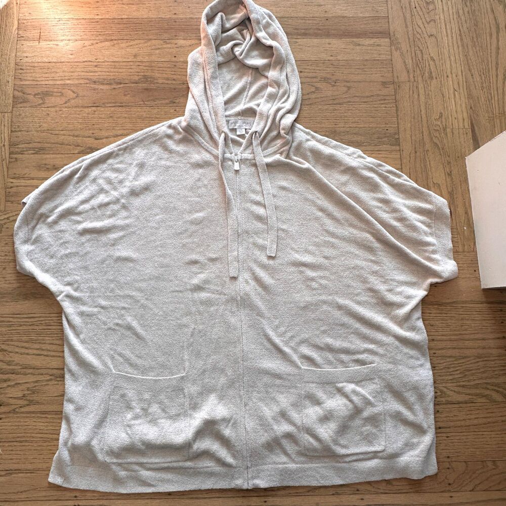 Barefoot Dreams Cozychic Ultra Lite Short Sleeve Zip Up‎ Hoodie Almond Size L/XL - Picture 5 of 8